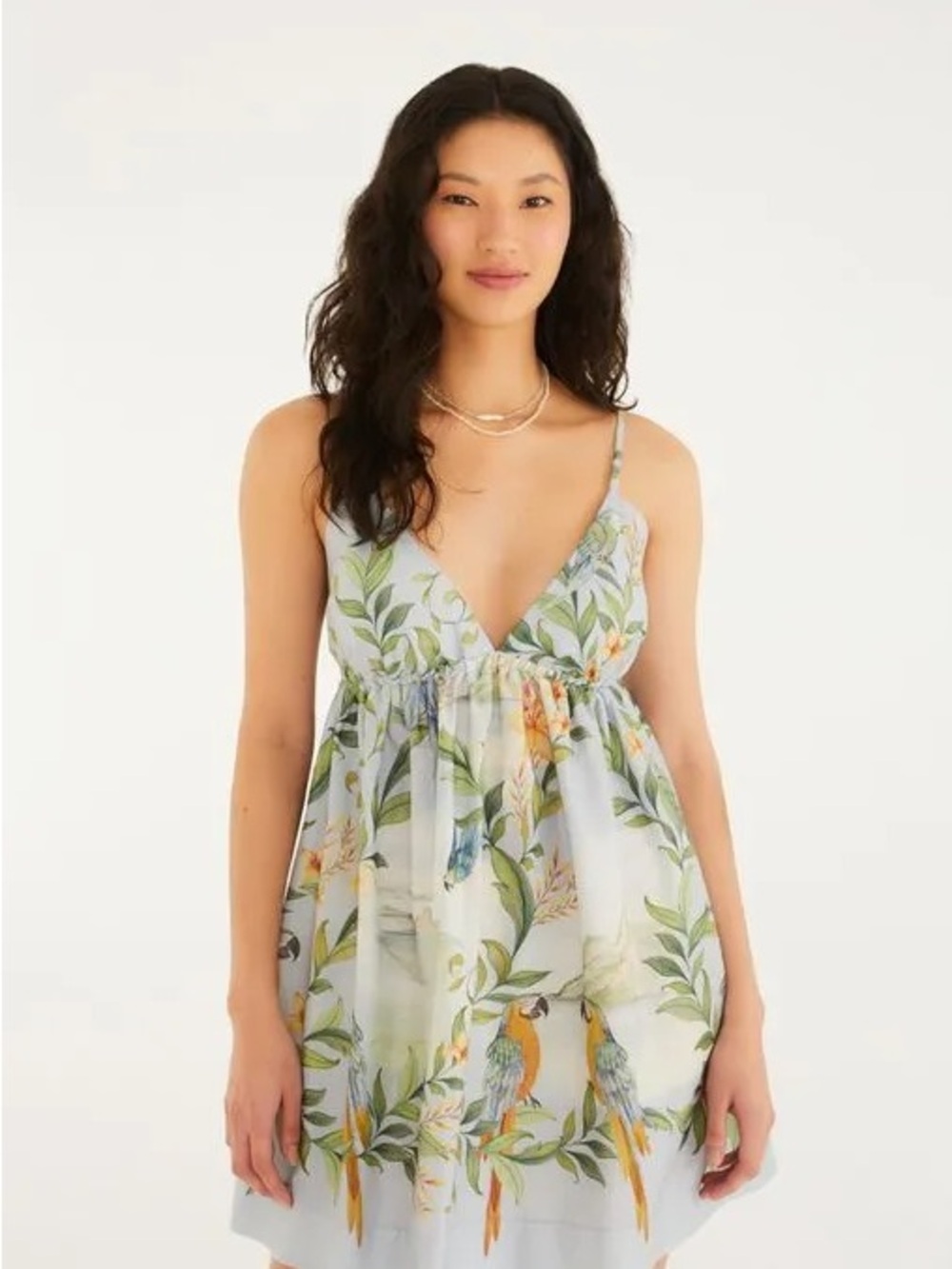 FARM Rio Light Blue Floral Mini Dress with Green and Yellow Accents
